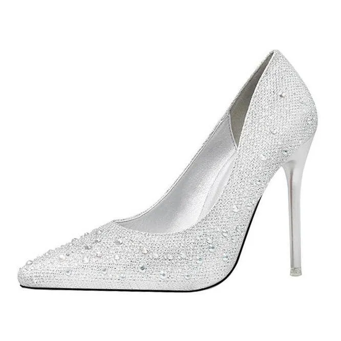 Women's rhinestone glitter pointe toe wedding pumps