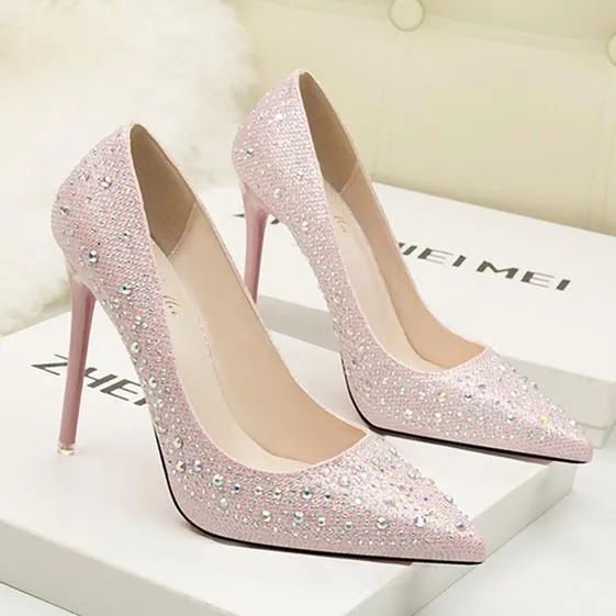 Women's rhinestone glitter pointe toe wedding pumps