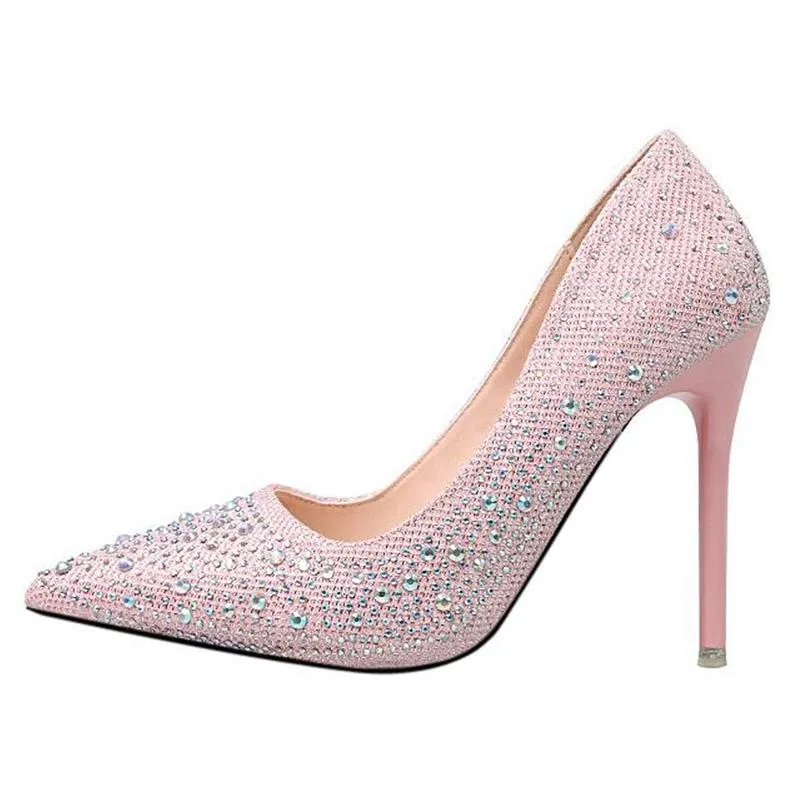 Women's rhinestone glitter pointe toe wedding pumps