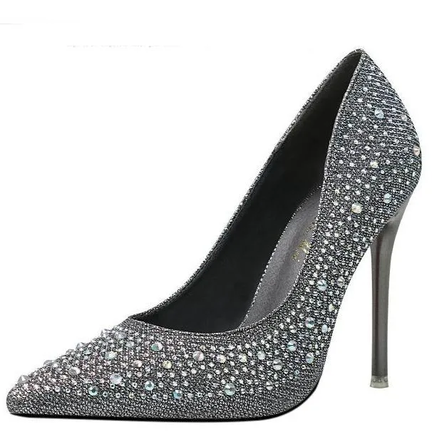 Women's rhinestone glitter pointe toe wedding pumps