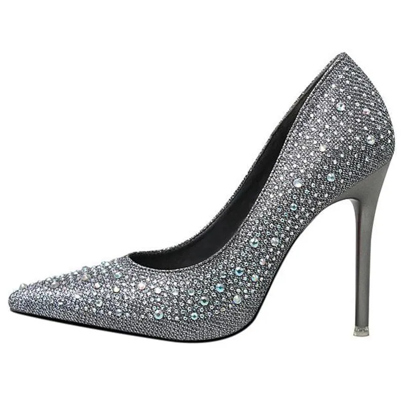 Women's rhinestone glitter pointe toe wedding pumps