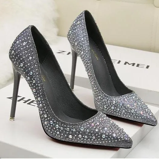 Women's rhinestone glitter pointe toe wedding pumps