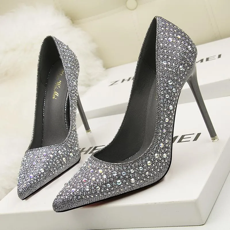 Women's rhinestone glitter pointe toe wedding pumps