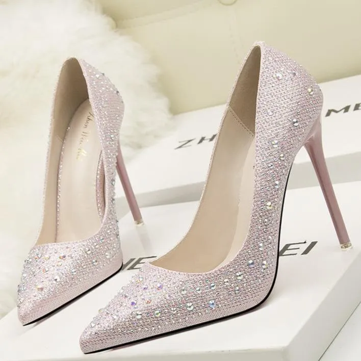 Women's rhinestone glitter pointe toe wedding pumps