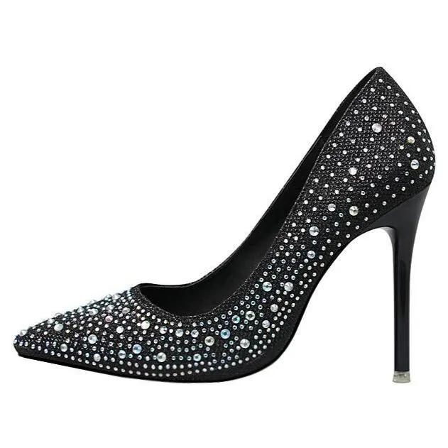 Women's rhinestone glitter pointe toe wedding pumps