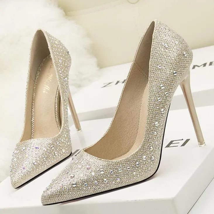 Women's rhinestone glitter pointe toe wedding pumps