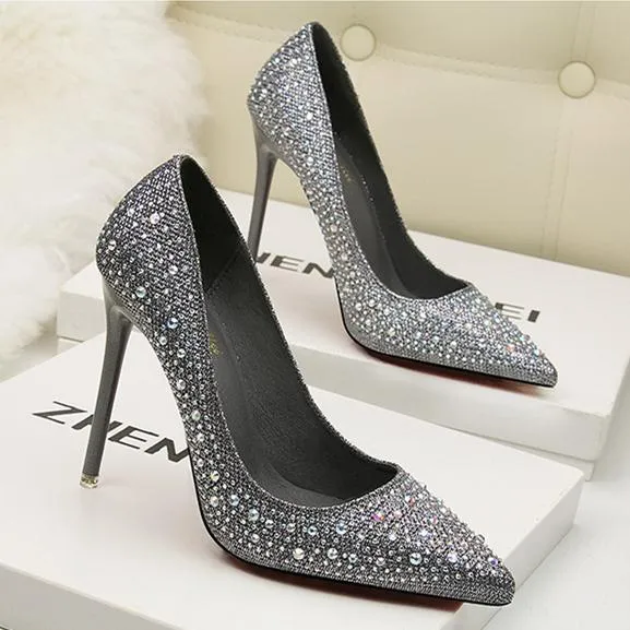 Women's rhinestone glitter pointe toe wedding pumps