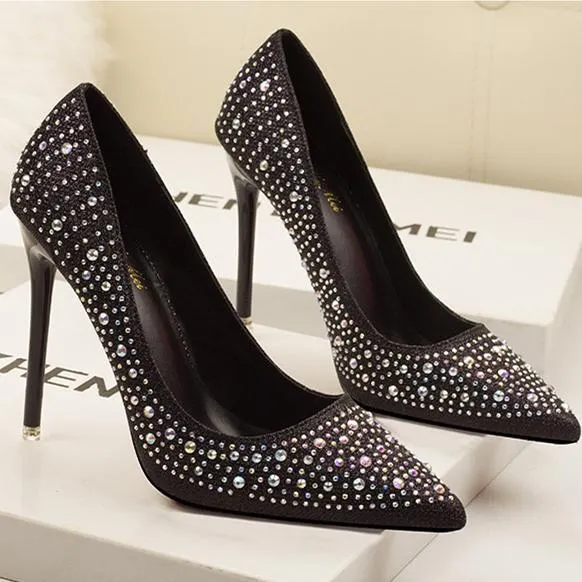 Women's rhinestone glitter pointe toe wedding pumps