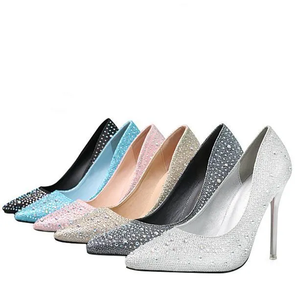 Women's rhinestone glitter pointe toe wedding pumps