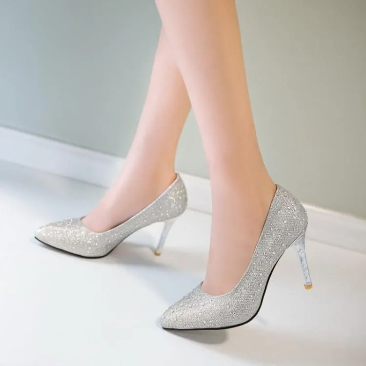 Women's rhinestone glitter pointe toe wedding pumps