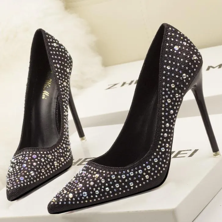 Women's rhinestone glitter pointe toe wedding pumps