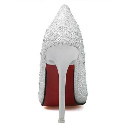 Women's rhinestone glitter pointe toe wedding pumps