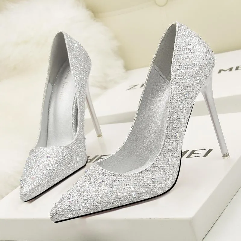 Women's rhinestone glitter pointe toe wedding pumps