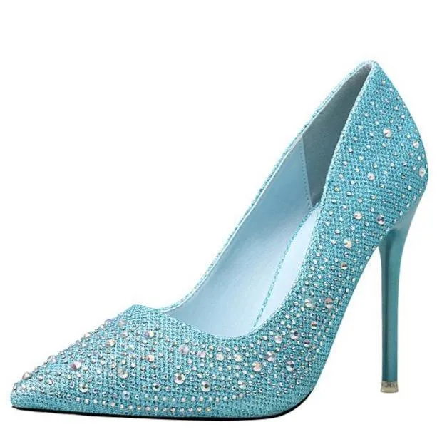 Women's rhinestone glitter pointe toe wedding pumps