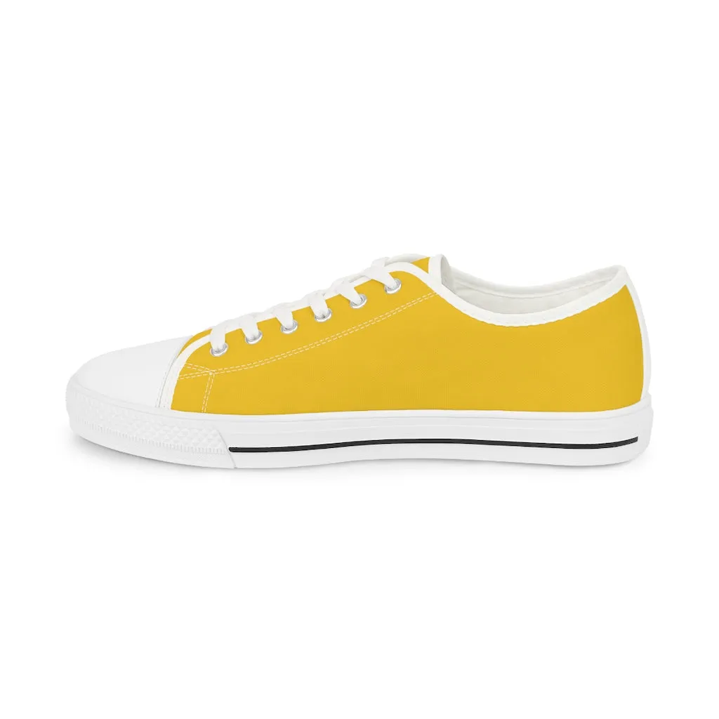 Yellow Solid Color Men's Shoes, Best Men's Yellow Color Low Top Sneakers, Modern Must Have Essential Solid Color Tennis Shoes For Men