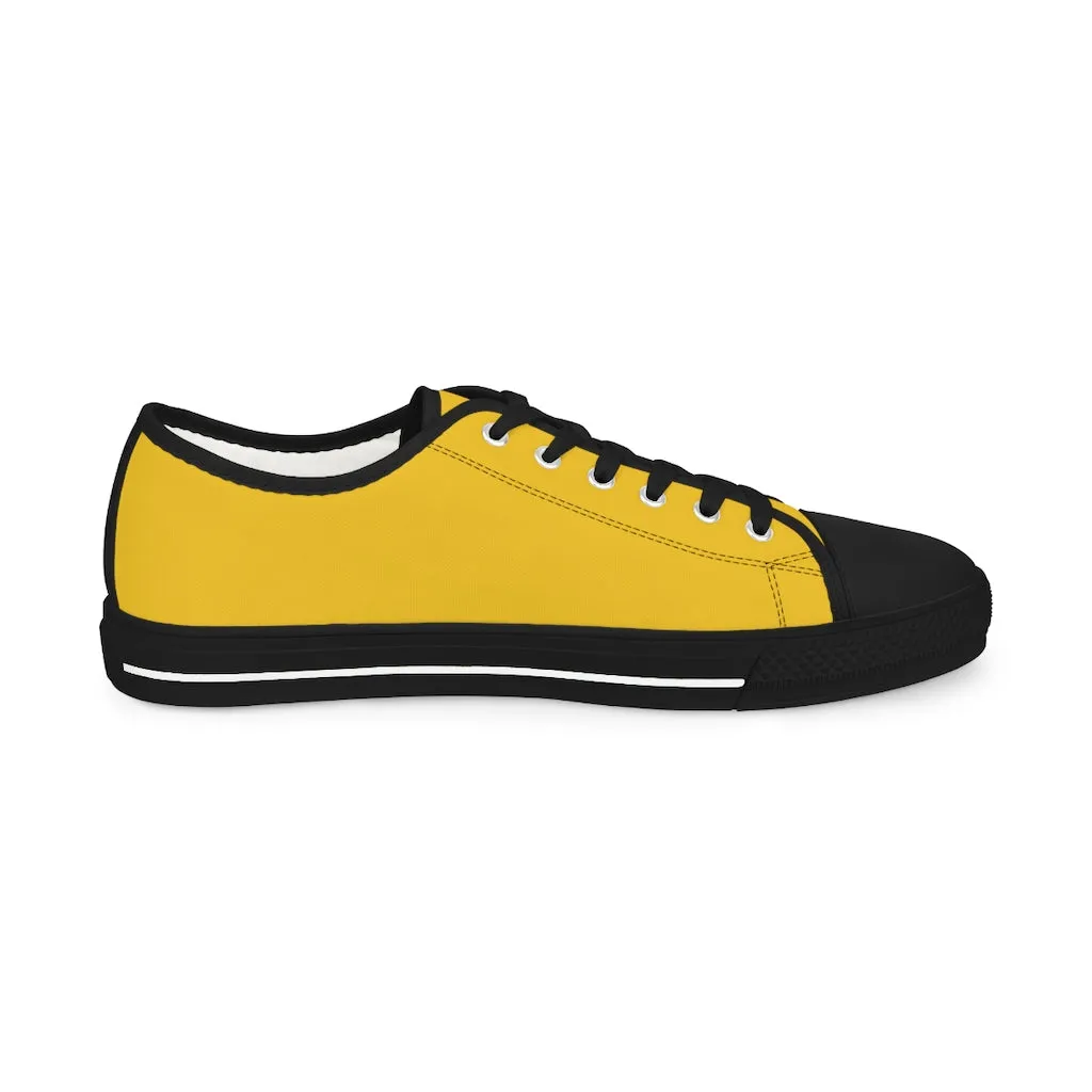 Yellow Solid Color Men's Shoes, Best Men's Yellow Color Low Top Sneakers, Modern Must Have Essential Solid Color Tennis Shoes For Men